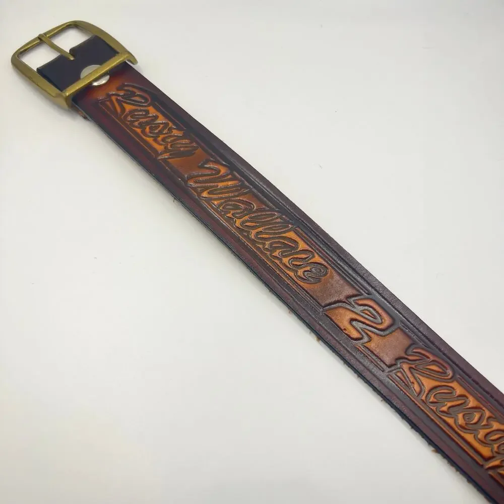 Vintage 80s Rusty Wallace Nascar Hand Tooled Leather Belt Size Medium Handmade